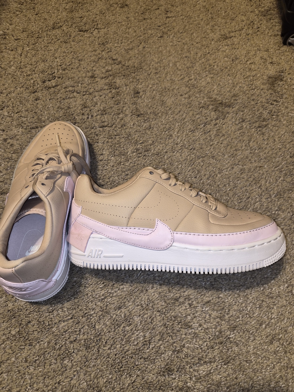 Nike Air Force Ones Women’s Low-Top Sneakers in Beige with Pink Trim